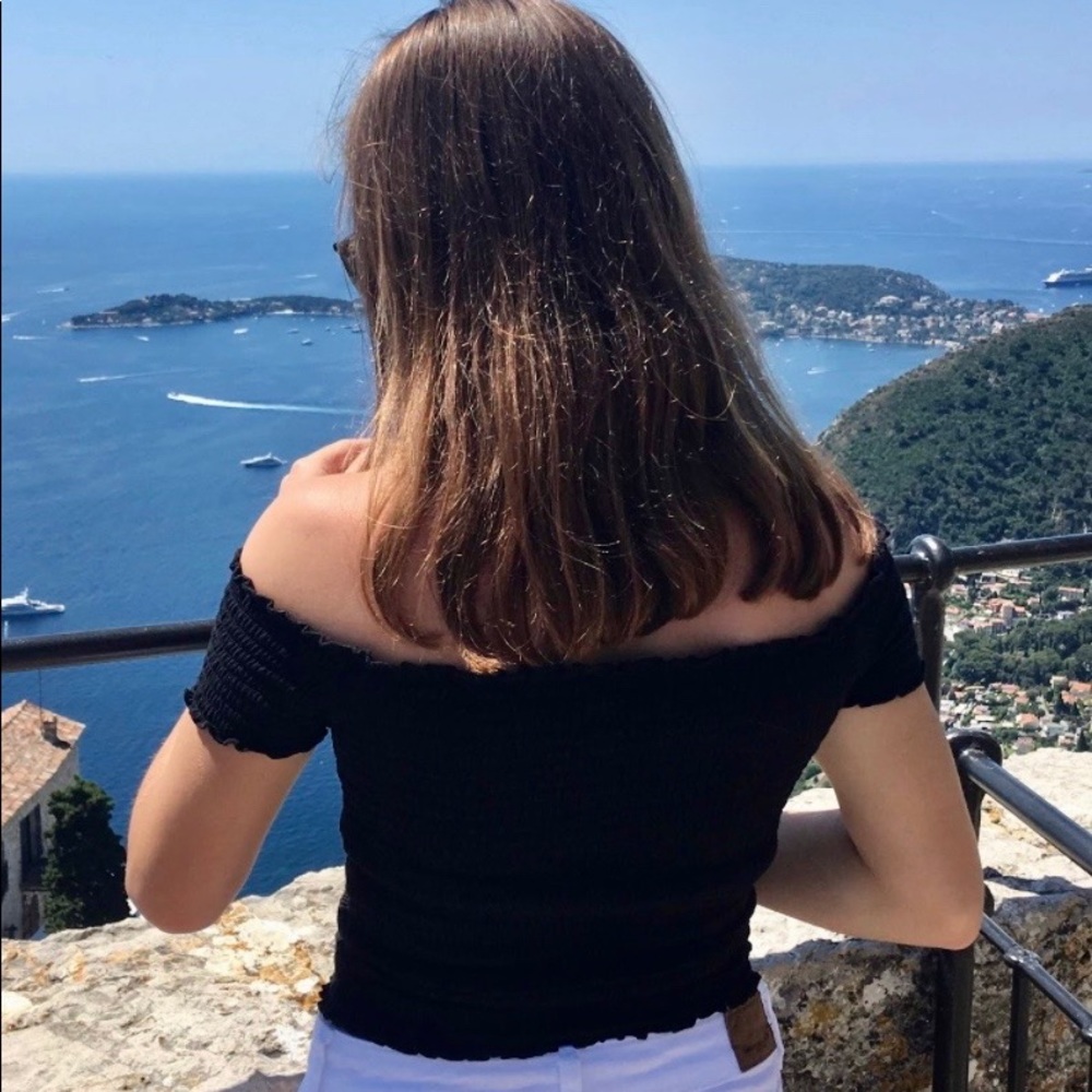 Hollister Smocked Cropped Black Off the Shoulder Top